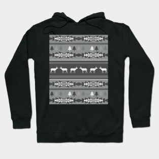 Christmas pattern with deer and tribal elements- monochrome Hoodie